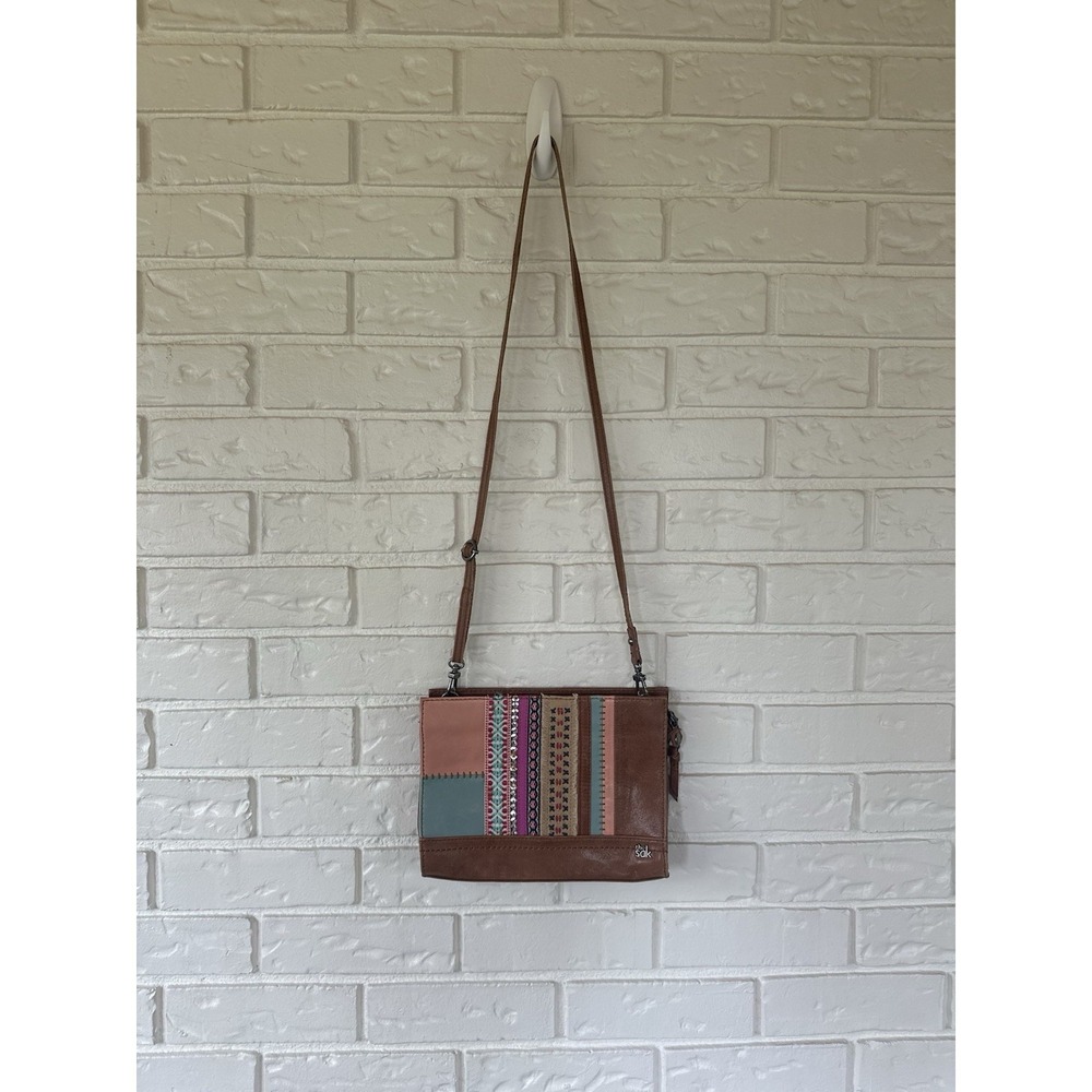 The‎ Sak Cognac/Multicolor Leather Patchwork Crossbody Zip Bag